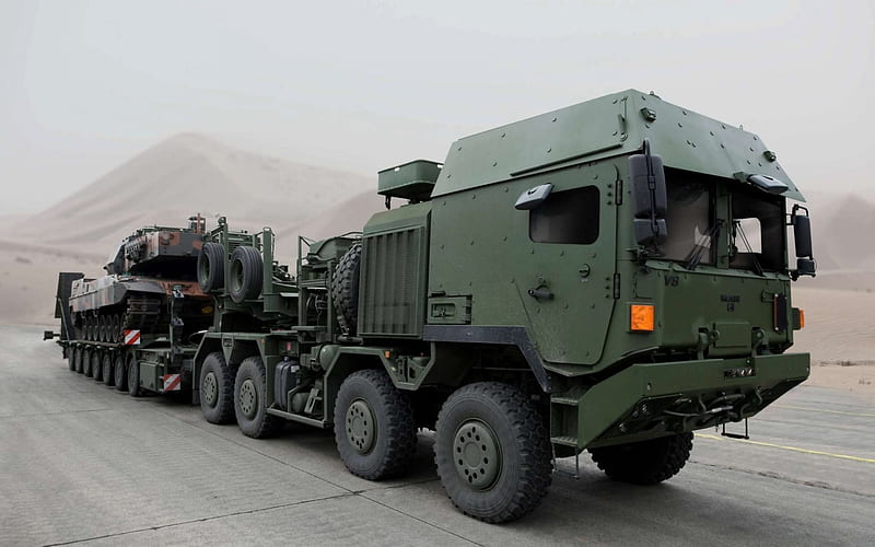 military truck, MAN HX 81 RMMV, 8x8 truck, Rheinmetall MAN Military Vehicles, tank Leopard, HD wallpaper