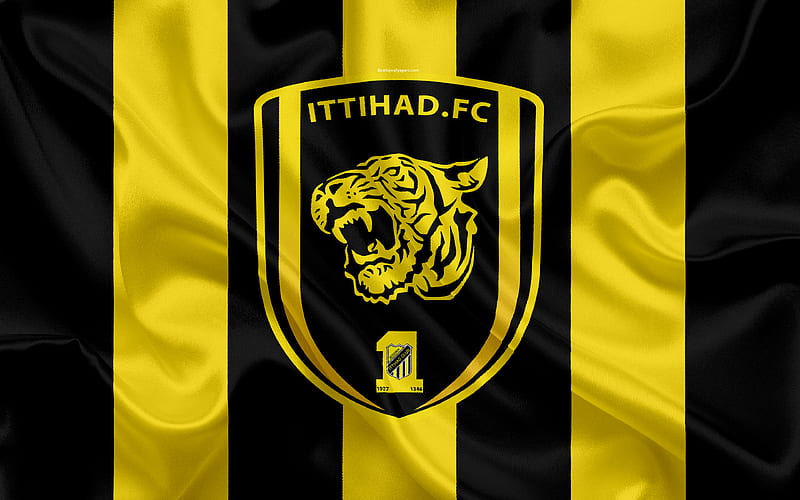 Al-Ittihad FC Saudi soccer club, logo, emblem, Saudi Professional League, football, Jeddah, Saudi Arabia, silk texture, HD wallpaper