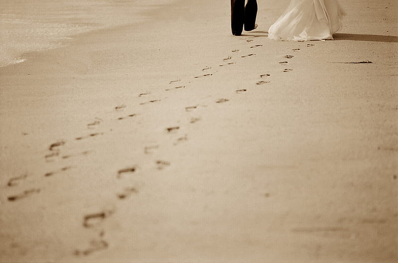 Traces, sand, beaches, love, together, nature, HD wallpaper Traces, sand, beaches, love, together, nature, HD wallpaper
