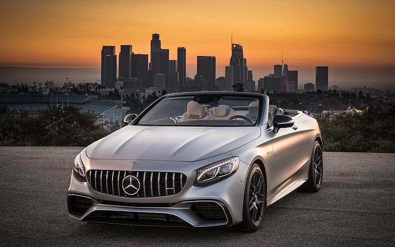 Mercedes-Benz S63 AMG, 2018, Cabriolet, luxury silver cabriolet, S-class, new cars, 4MATIC, HD wallpaper