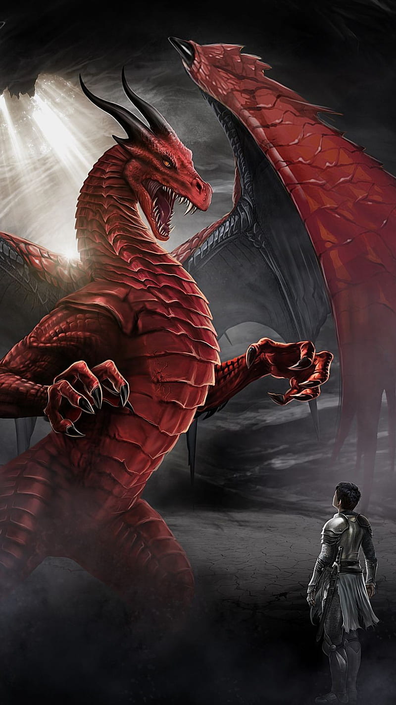 Red dragon, fantasy, HD phone wallpaper