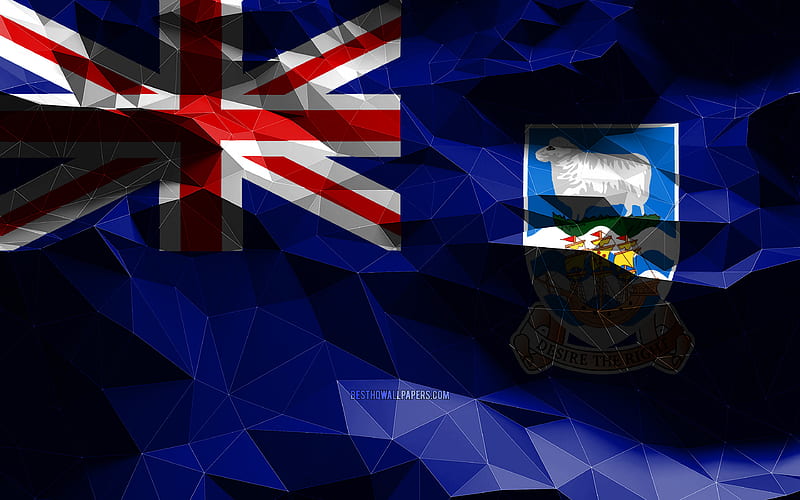 Falkland Islands flag, low poly art, North American countries, national symbols, Flag of Falkland Islands, 3D flags, Falkland Islands, North America, Falkland Islands 3D flag, HD wallpaper