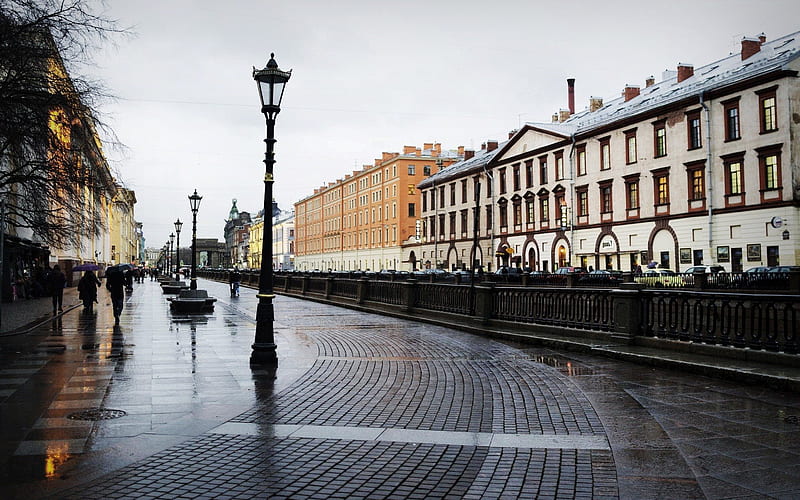 saint petersburg, russia, rain, street, peter, HD wallpaper
