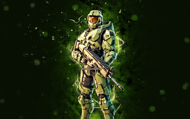 4K free download | Master Chief green neon lights, Fortnite Battle ...