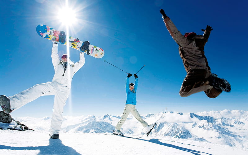 Jumping in Snow - Alps Winter Fun Vacation1, HD wallpaper