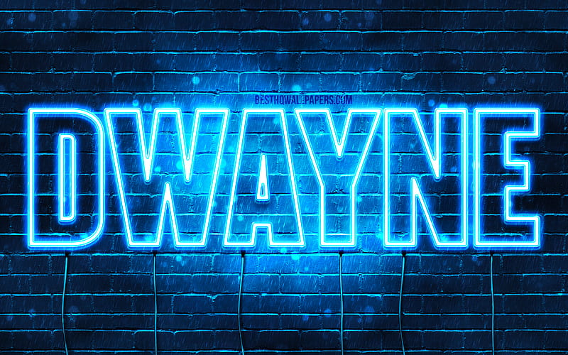 Dwayne with names, horizontal text, Dwayne name, Happy Birtay Dwayne, blue neon lights, with Dwayne name, HD wallpaper