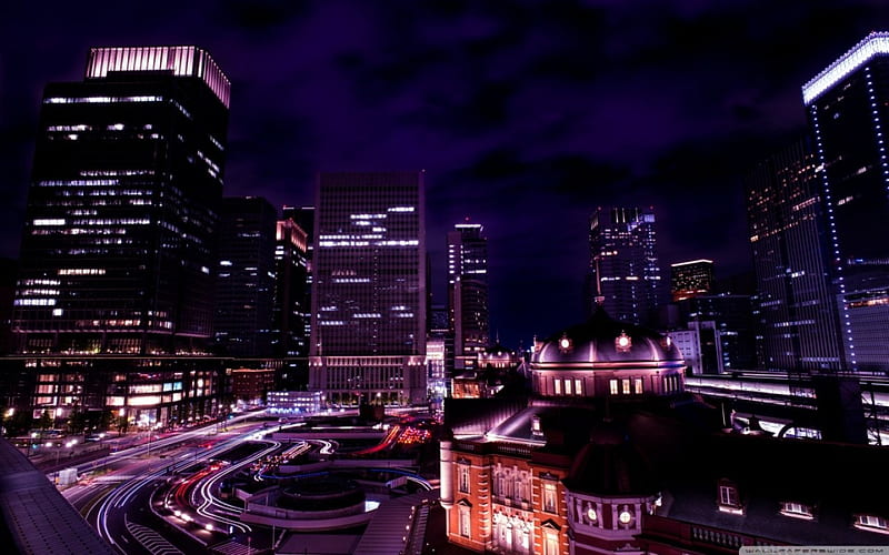 Tokyo Night, building, japan, city, japanese, tokyo, station, scenery, night, HD wallpaper