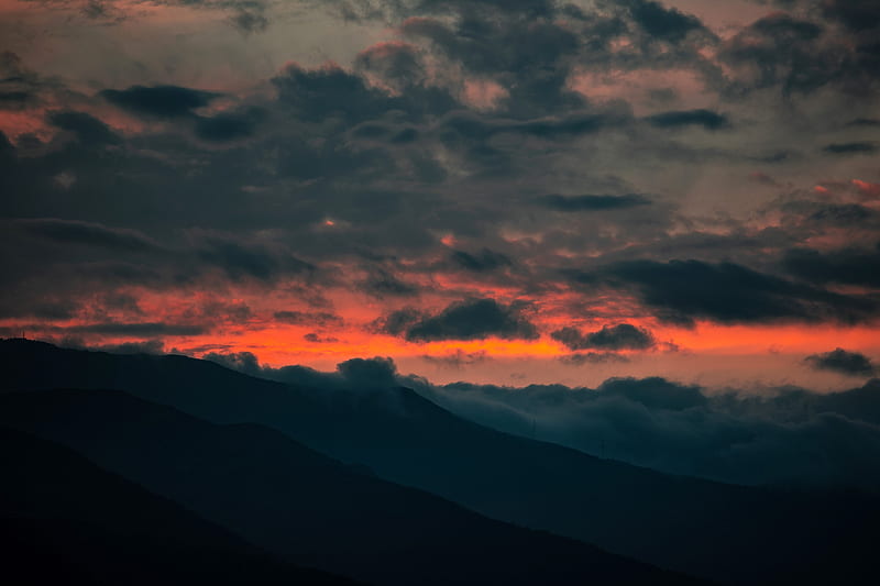 clouds, sunset, mountain, Landscape, HD wallpaper