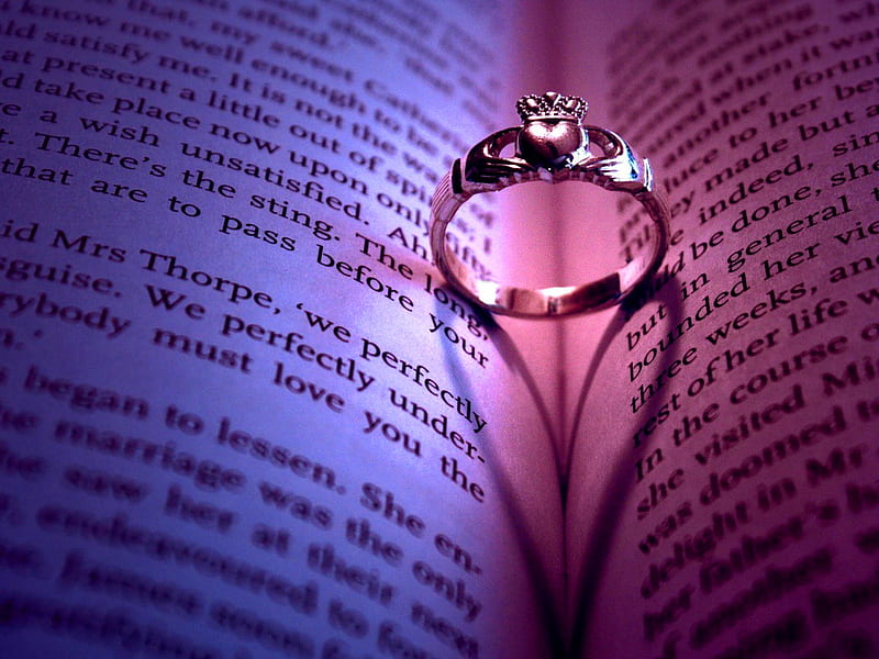 Engagement ring, fiance, engagement, book, gift, wedding, purple, letters, love, ring, blue, HD wallpaper