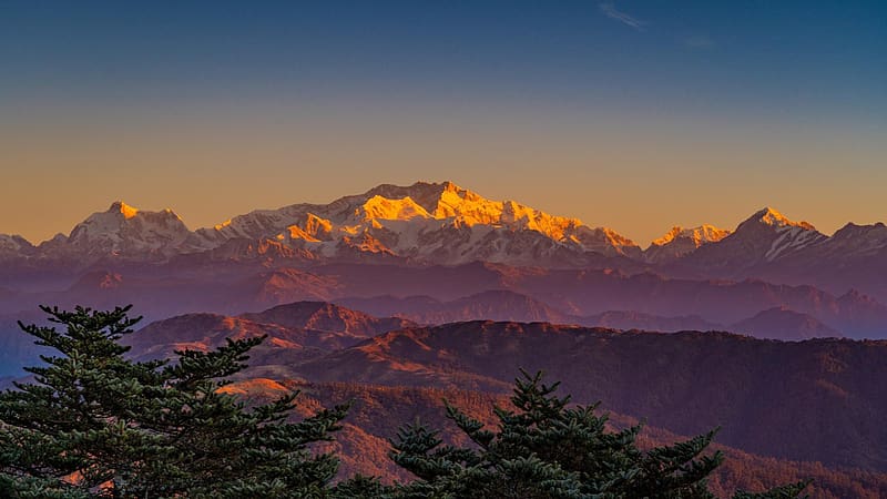 Kanchenjunga at dawn - third highest mountain of the world 8586 m, nepal, landscape, rocks, india, himalaya, HD wallpaper