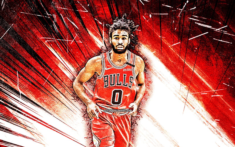 Coby White, grunge art, Chicago Bulls, NBA, basketball, Alec Jacoby White, USA, Coby White Chicago Bulls, red abstract rays, creative, Coby White, HD wallpaper