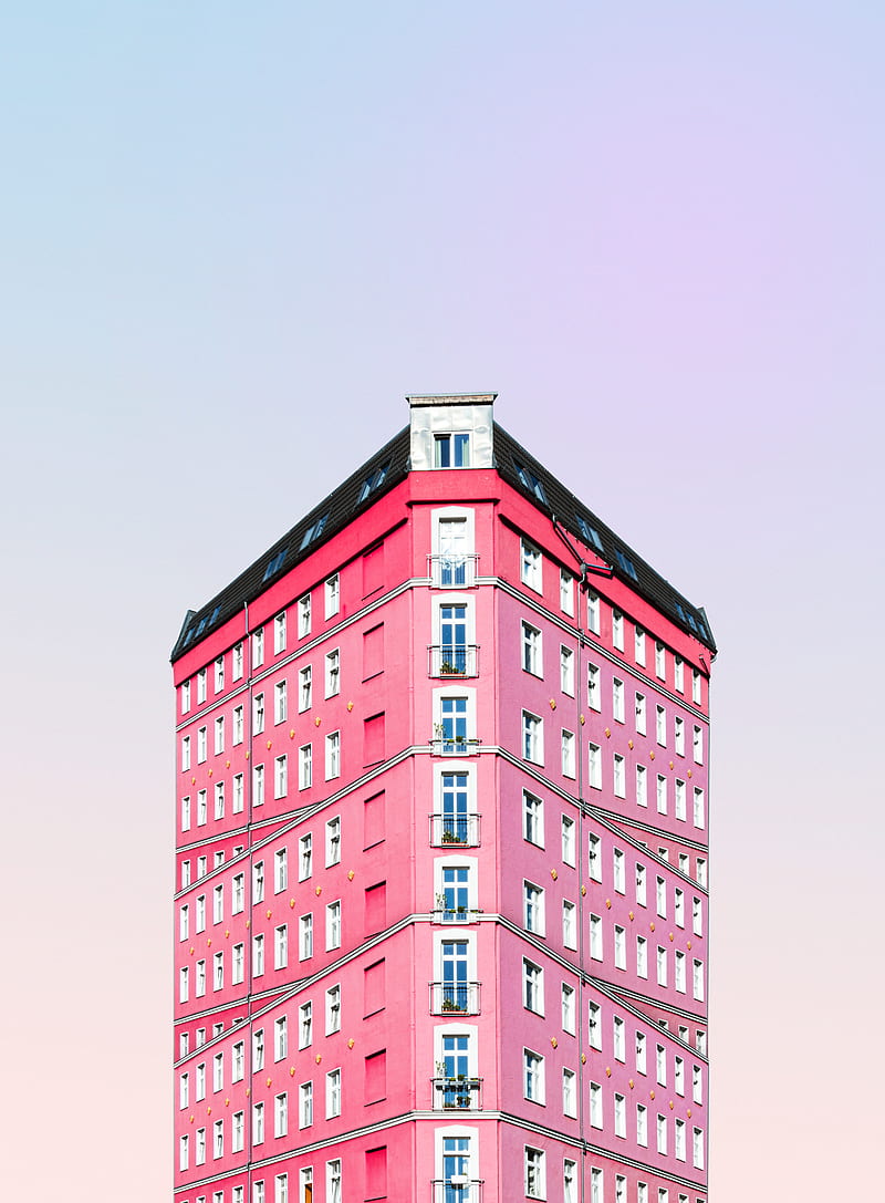 building, facade, minimalism, pink, architecture, HD phone wallpaper