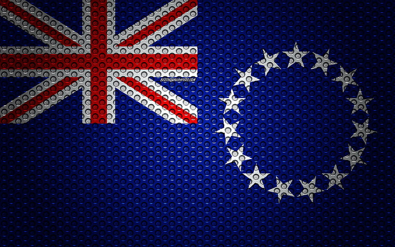 Flag of Cook Islands creative art, metal mesh texture, Cook Islands flag, national symbol, Cook Islands, Oceania, flags of Oceania countries, HD wallpaper