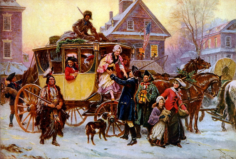 The Christmas coach, art, craciun, christmas, jean leon gerome ferris, people, painting, pictura, HD wallpaper