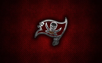 Tampa Bay Buccaneers, American football club, metal logo, Tampa, Florida, USA, creative art, NFL, emblem, red metal background, american football, National Football League, National Football Conference, HD wallpaper