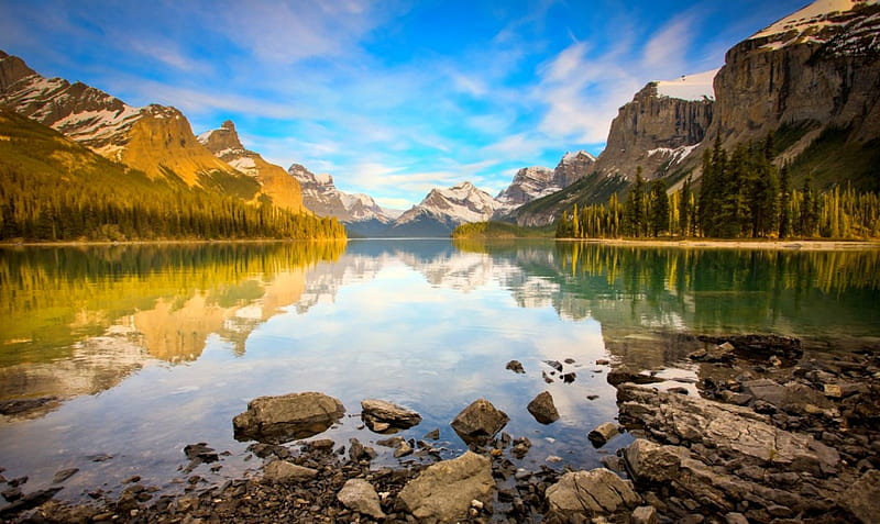 Morning Calm, forest, clear water, Banff National Park, bonito, lake ...