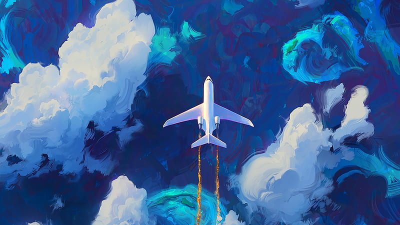 Flying Plane In Clouds Artwork, artwork, artist, digital-art, planes, clouds, HD wallpaper