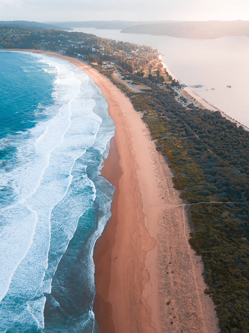 sea, beach, aerial view, bay, coast, HD phone wallpaper
