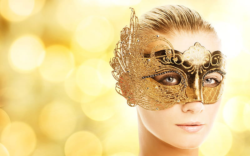 Bela de Máscara, beauty, mask, girl, golden, HD wallpaper