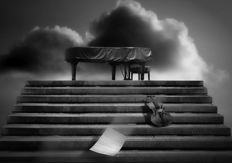 WHEN THE MUSIC STOPS ..., fantasy, violin, music, digital art, abstract, piano, HD wallpaper