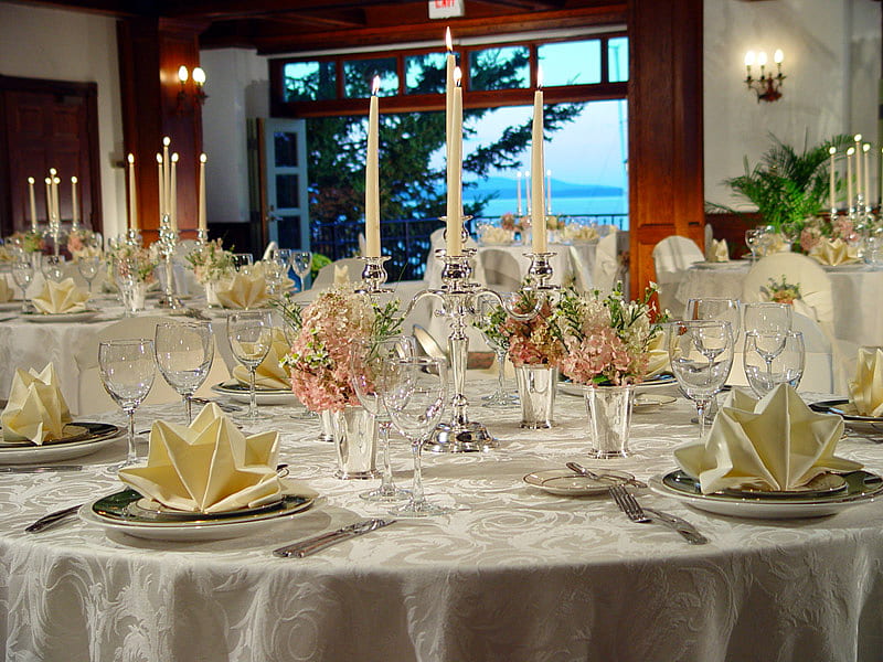 Wedding Table, dinner, table, setting, wedding, candles, HD wallpaper