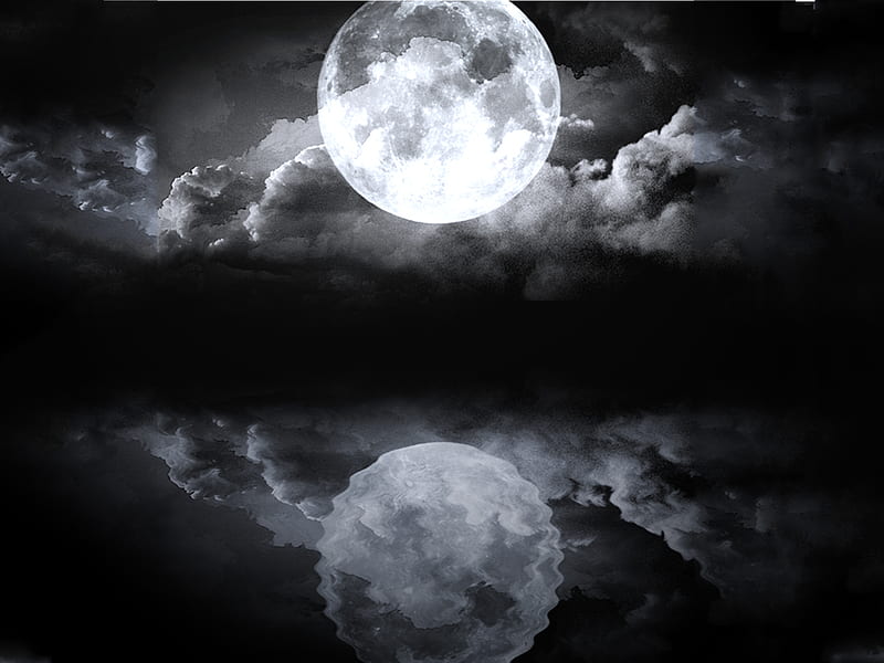 Moon reflection, moon, water, dark, empty, reflection, night, HD wallpaper