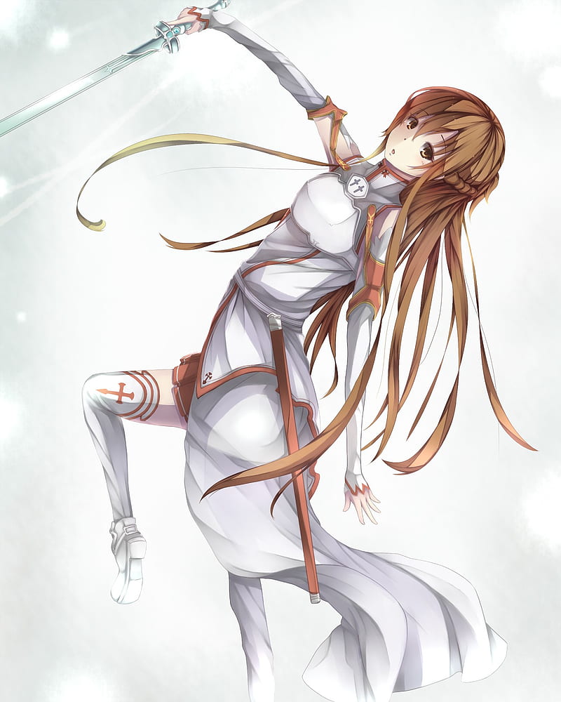 anime, anime girls, Sword Art Online, armor, long hair, Yuuki Asuna, sword, weapon, HD phone wallpaper