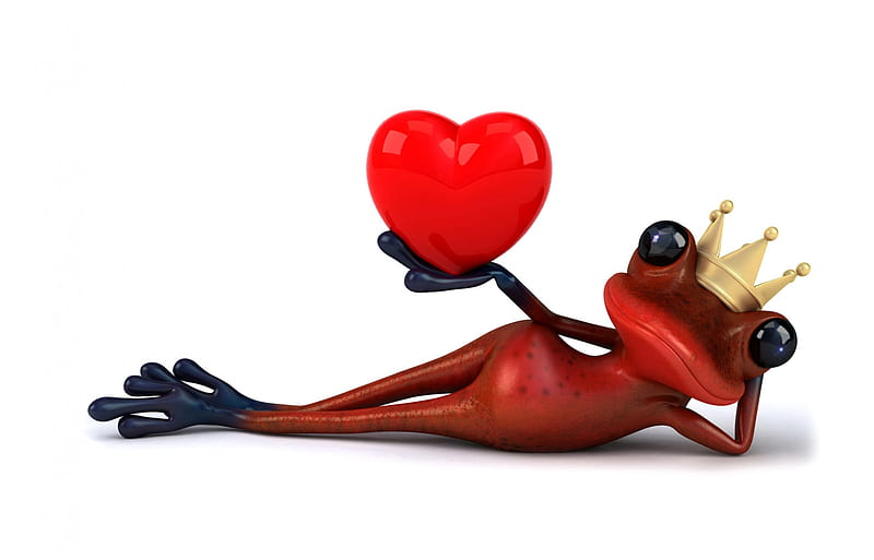 Funny 3D Frog, frog, 3d, love, heart, prince, funny, animal, HD wallpaper