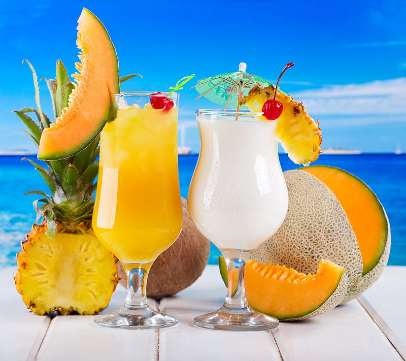Summer Drinks, beach, coctails, fruits, time, HD wallpaper