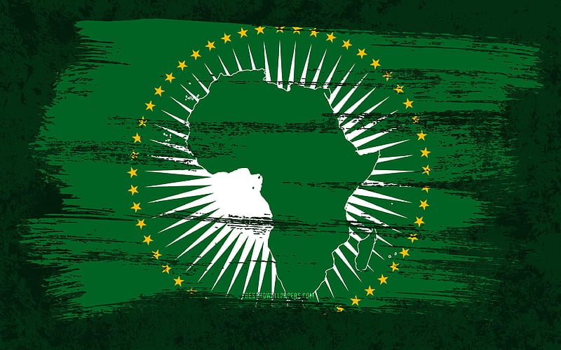 Flag of African Union, grunge flags, African countries, national symbols, brush stroke, grunge art, African Union flag, Africa, African Union, HD wallpaper