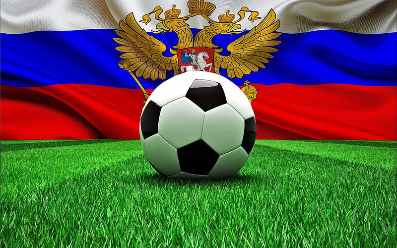 Russia 2018, FIFA World Cup, football, Russian Flag, Emblem of Russia, Russian Federation, HD wallpaper