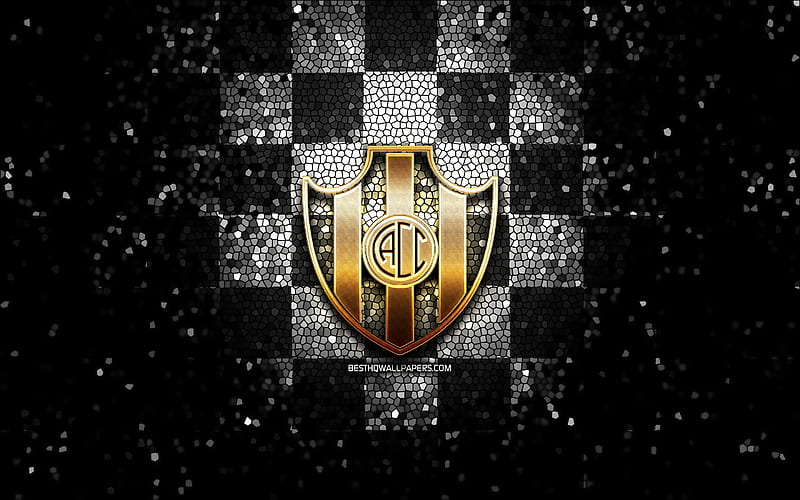 Central Cordoba FC, glitter logo, Argentine Primera Division, black white checkered background, soccer, argentinian football club, Central Cordoba logo, mosaic art, CA Central Cordoba, football, Club Atletico Central Cordoba, HD wallpaper