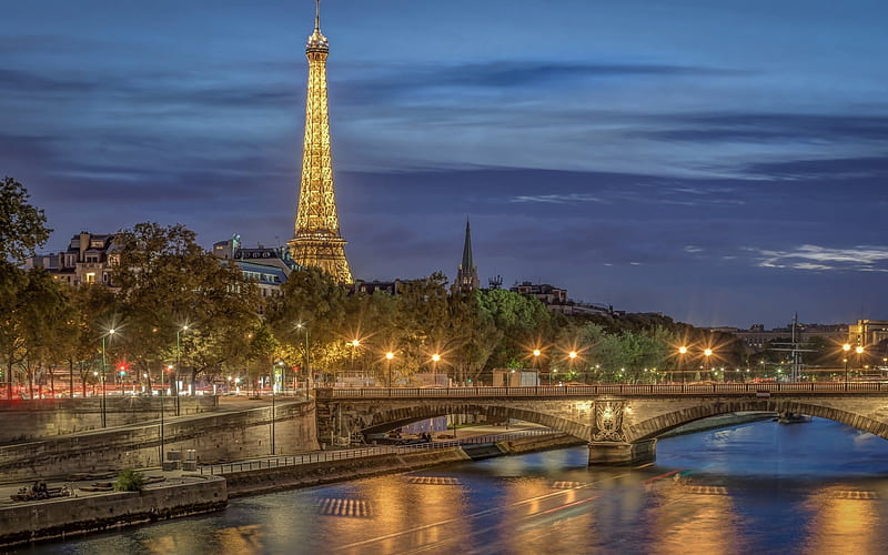 Eiffel Tower, Paris, Pont des Invalides, France, Seine River, HD wallpaper