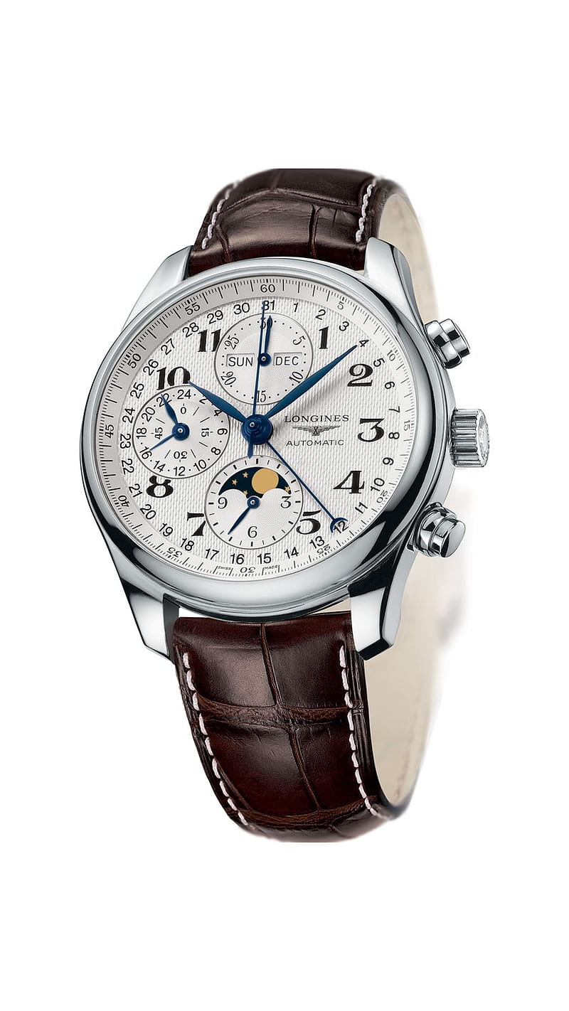 Longines, chronograph, master collection, moonphase, watch, HD phone wallpaper