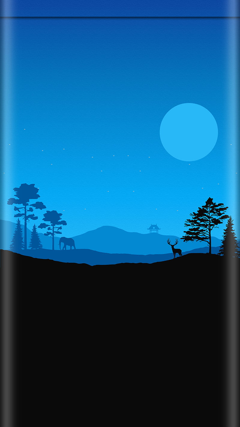 Sunset, beauty nature, blue, edge, mountains, s7, trees, HD phone wallpaper