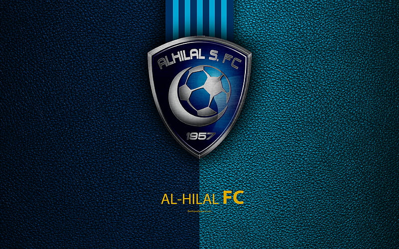 Al-Hilal FC Saudi Football Club, leather texture, logo, blue lines, Saudi Professional League, Riyadh, Saudi Arabia, football, HD wallpaper