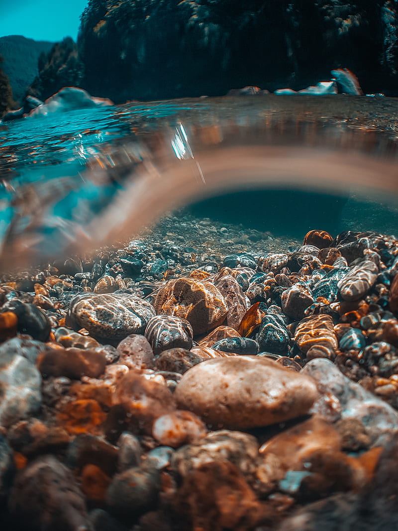 underwater, stones, bottom, dive, water, transparent, HD phone wallpaper