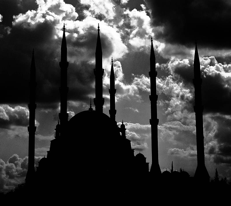 Adana Central Mosque, bw, turkey, HD wallpaper