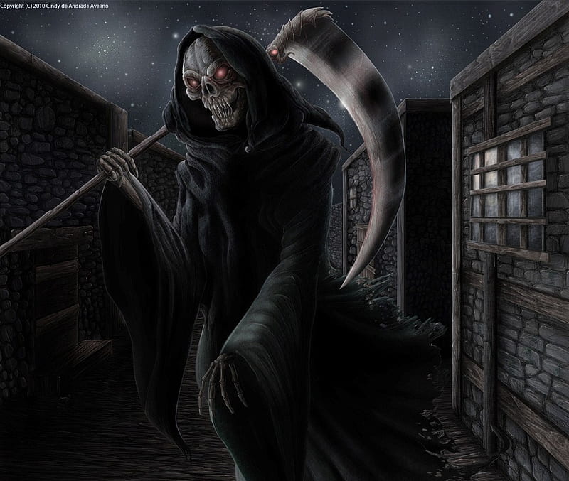 Grim Reaper, seeking, cloak, skull, night, searching, sickle, HD wallpaper