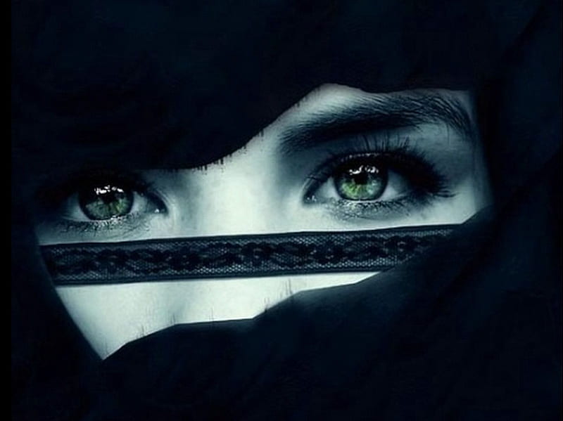 Green eyes, fear, pretty, female, eye, black, bonito, woman, girl, dark, sad, sorrow, face, HD wallpaper