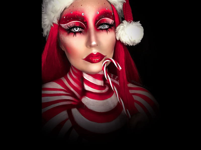 Candy Cane Art, christmas ladies, flower crown wreath, all things red, color on black, women are special, red on black or reverse, female trendsetters, album, TT Deye, HD wallpaper