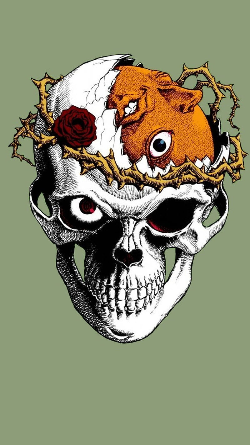 Skull, beherit, berserk, kentaro miura, rose, thorns, HD phone wallpaper