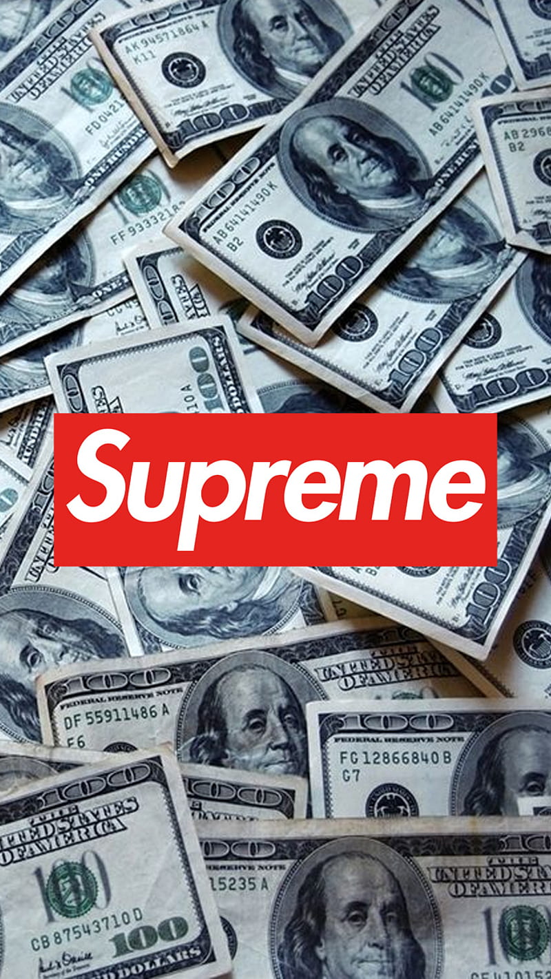 Supreme, money, world, dollar, stacks, signs, box logo, HD phone wallpaper