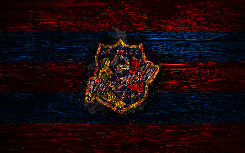 Atletico Venezuela FC, fire logo, La Liga FutVe, red and blue lines, Venezuelan football club, grunge, Venezuelan Primera Division, football, soccer, Atletico Venezuela logo, wooden texture, Venezuela, HD wallpaper