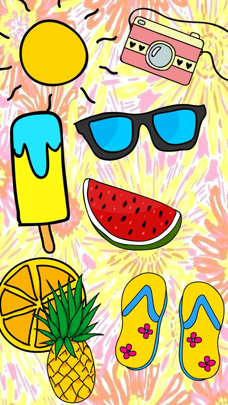 Splashing, beach, camera, colorful, flip flops, fun, party, popsicle, summer, watermelon, HD phone wallpaper
