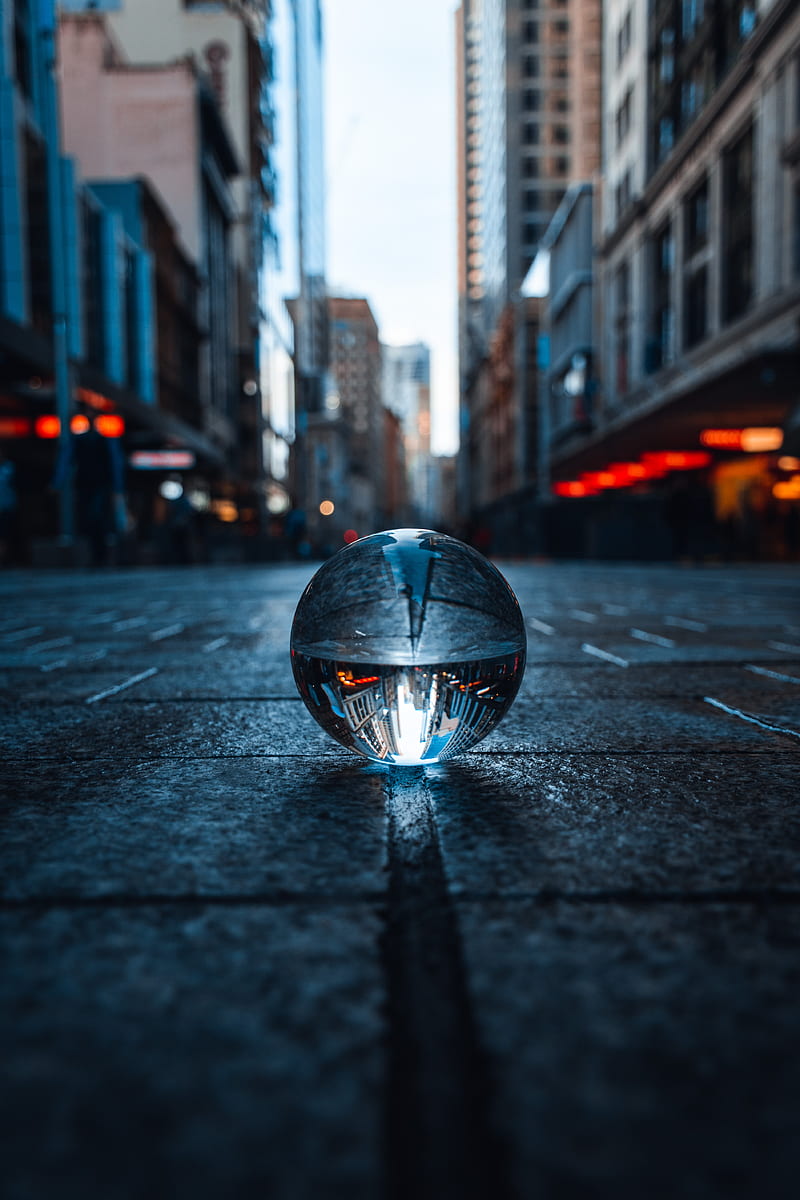 crystal ball, ball, sphere, reflection, city, HD phone wallpaper