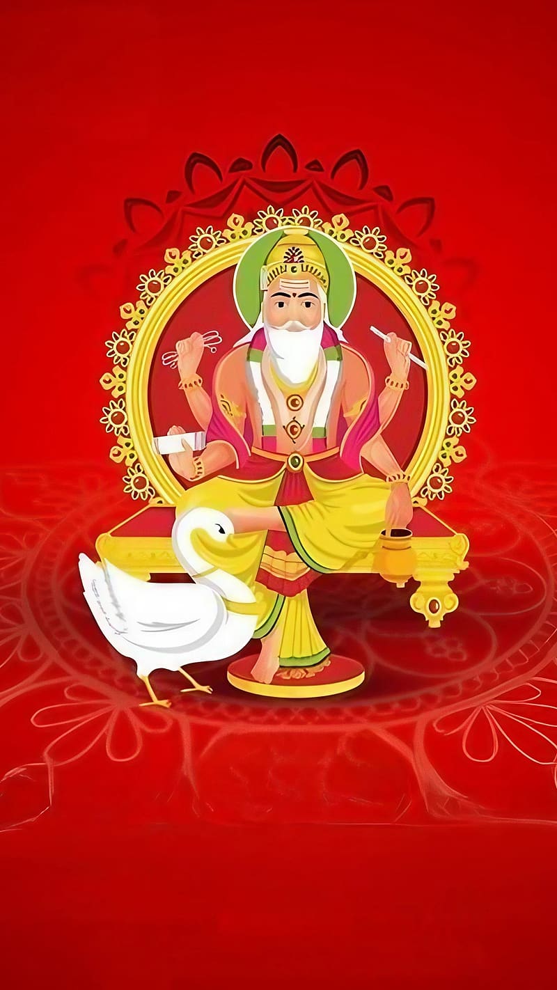 Vishwakarma Bhagwan Ke, Red background, vishwakarma bhagwan, lord, god, bhakti, devtional, HD phone wallpaper
