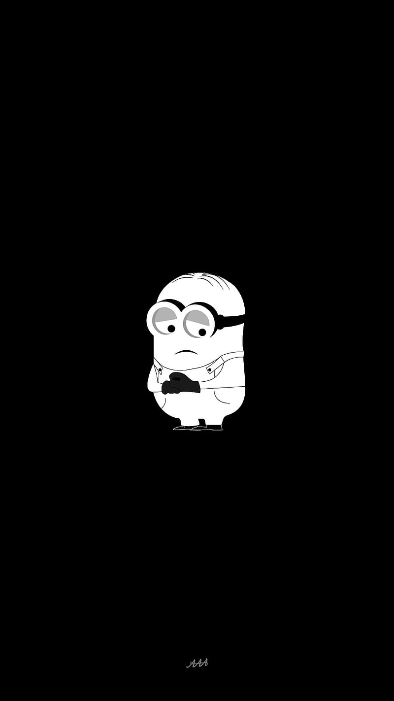 Minions, alone, black, black and white, draw, outline, sad, simple, HD phone wallpaper