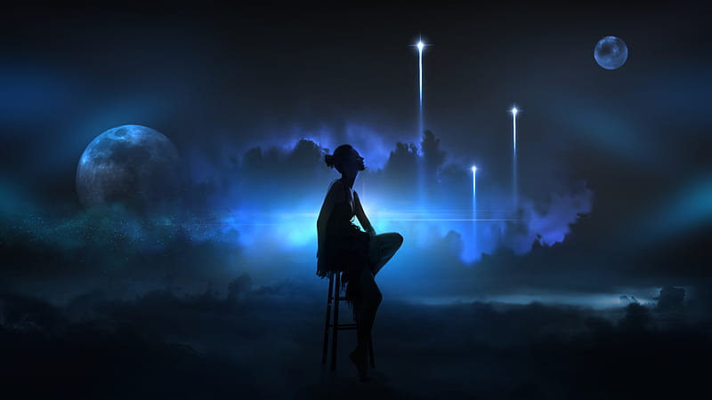 Woman Is Sitting On Chair In Space Background Trippy, HD wallpaper | Peakpx