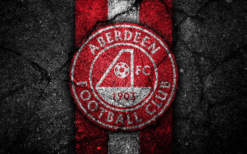 FC Aberdeen emblem, Scottish Premiership, football, Scotland, Aberdeen, asphalt texture, soccer, Scottish Football Championship, Aberdeen FC, HD wallpaper